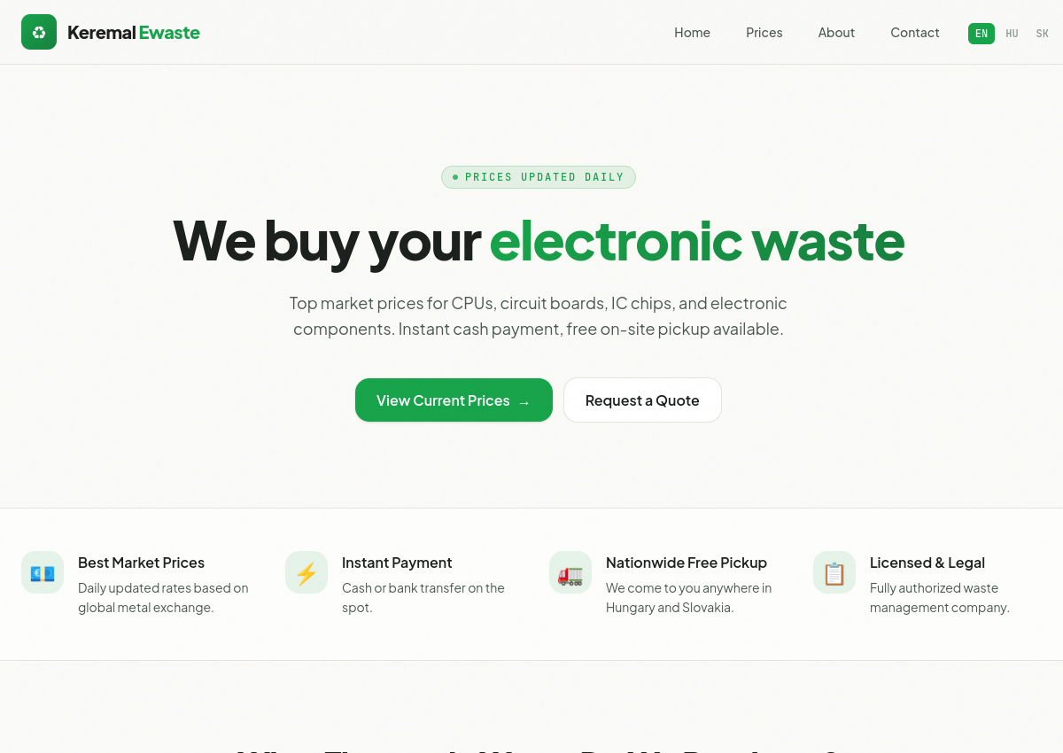 E-Waste Pro weboldalának linkje