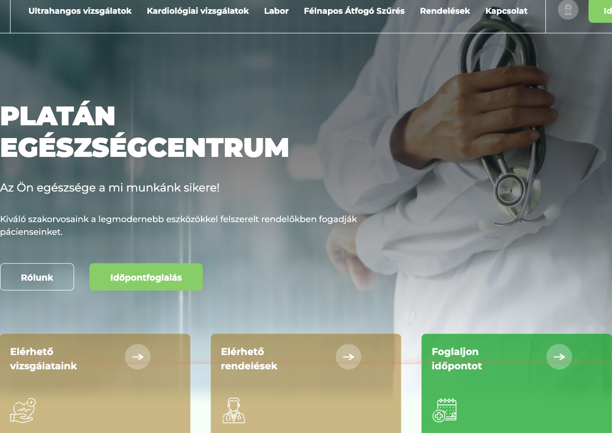 Platán Egészségcentrum Eger weboldalának linkje